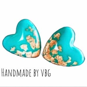 New Antique Handmade S925 Turquoise 24k Gold Flaked Hypoallergenic Earrings